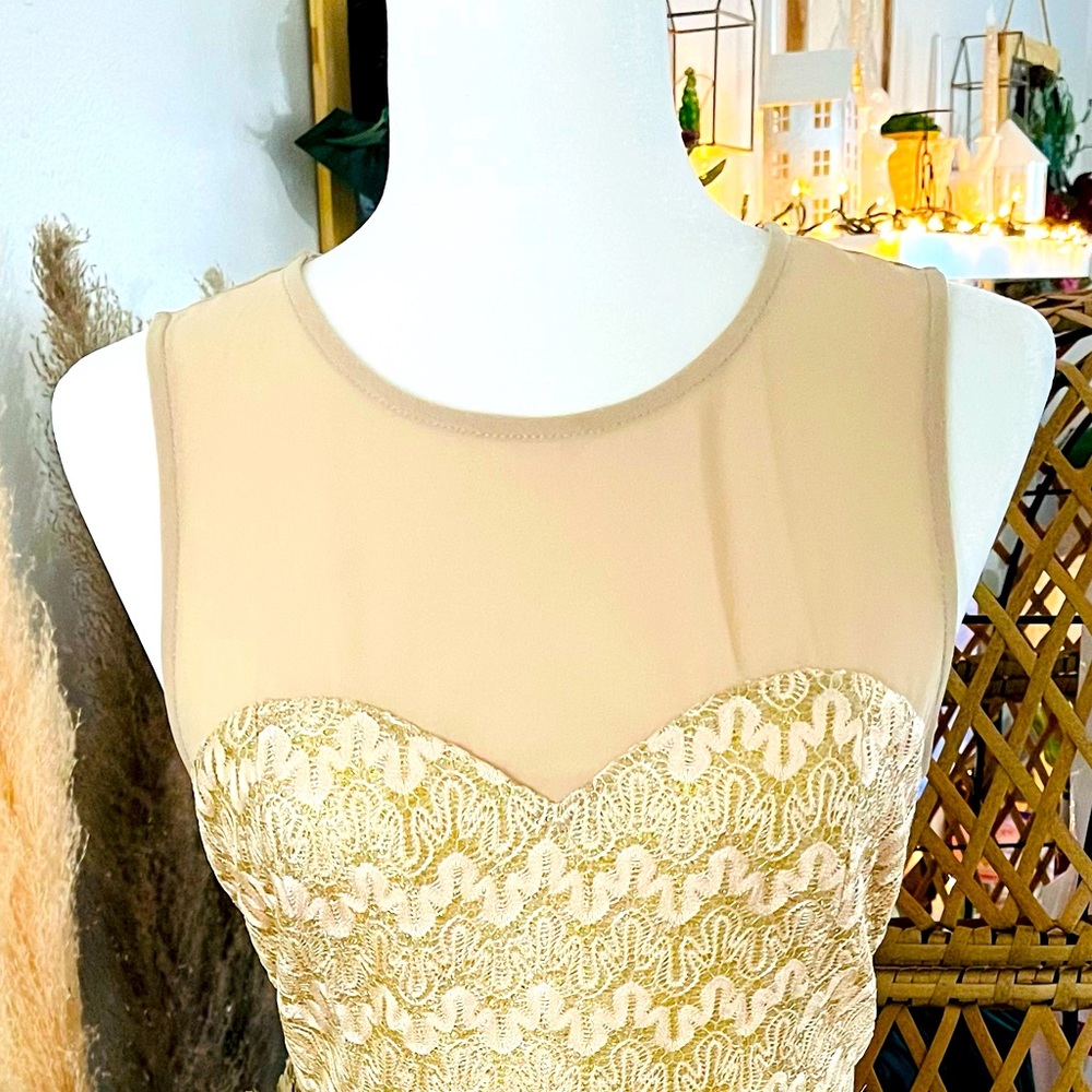 Forever 21 Cream and Gold MIDI Dress